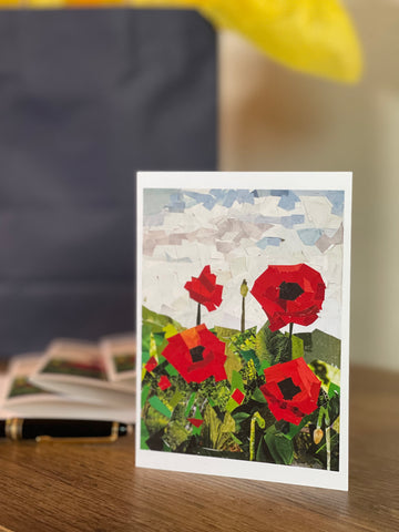 5 Blank Greeting Cards with Field of Poppies Print